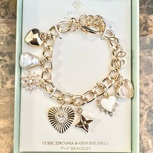 Women's Gold-toned Cubic Zirconia & Genuine Shell Charm Bracelet